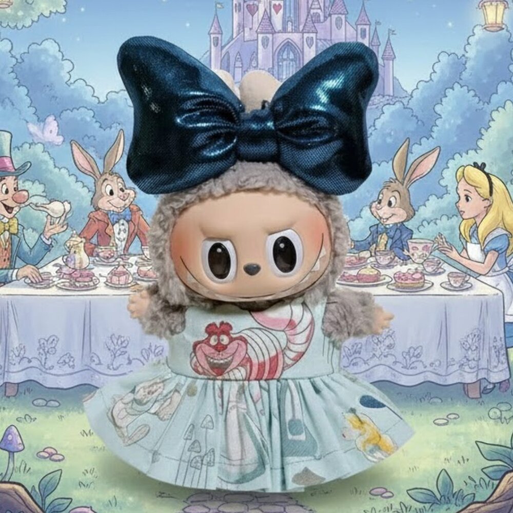 Alice in Wonderland Cheshire Cat Inspired Dress with Bow Labubu Handmade Outfit